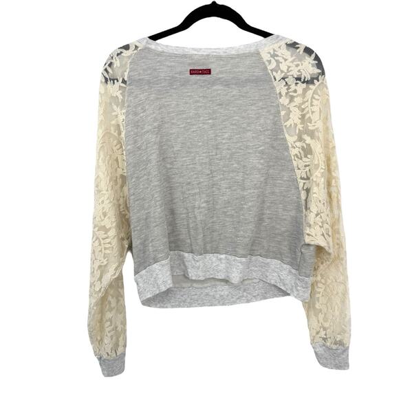 Hard Tail Forever Lace Dolman Sleeve Top Size Medium Gray Ivory Boxy Crop - Picture 9 of 10